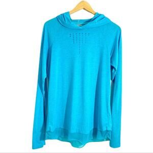 Nanette Lepore Large Blue Play Hooded Laser Cut Detail Jersey Shirt